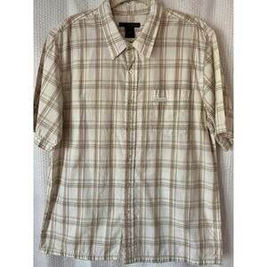 Calvin Klein Jeans Mens XL Plaid Button Down Shirt Tan Brown Cotton Short Sleeve